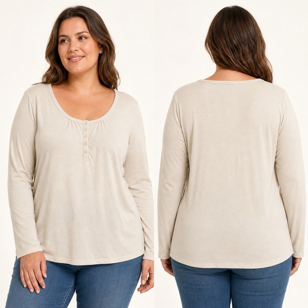 Halara Women's XL Ivory Long Sleeve Henley Scoop Neck Soft Stretch Top